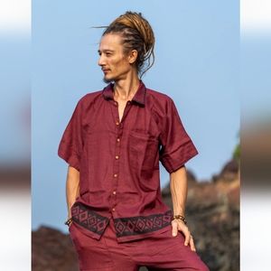 Men's cotton linen blend button up shirt XL